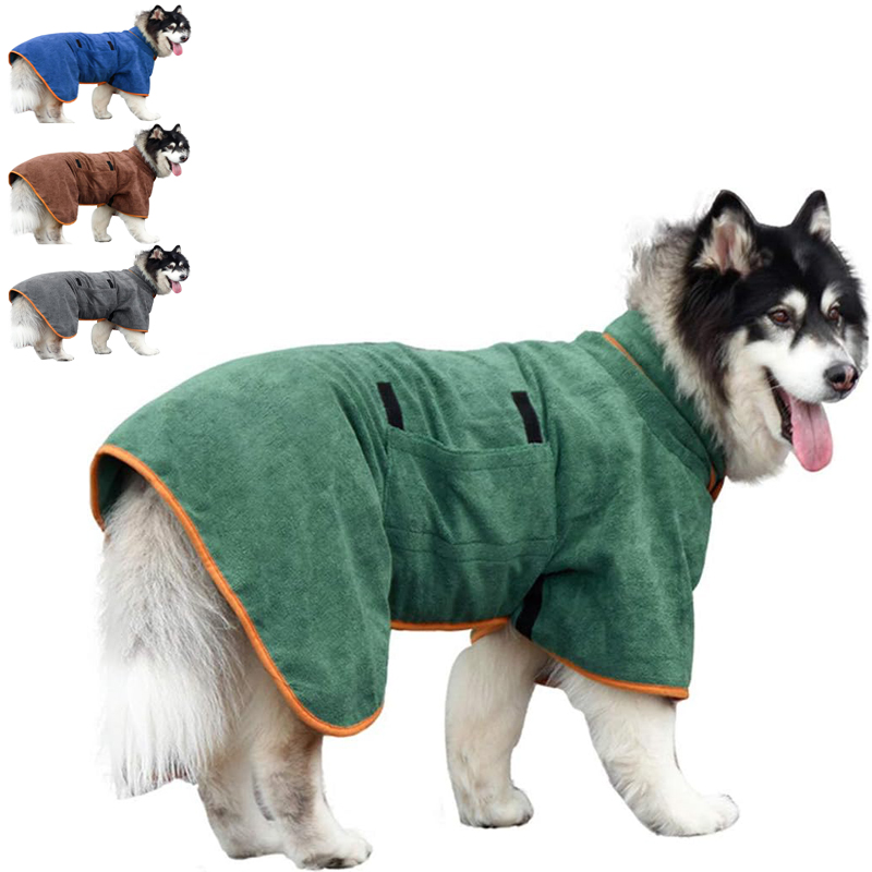 Beach Towel Large - 犬用バスローブタオル ペット乾燥コート 衣類 調節可能なペットタオル 大型犬 中型犬
