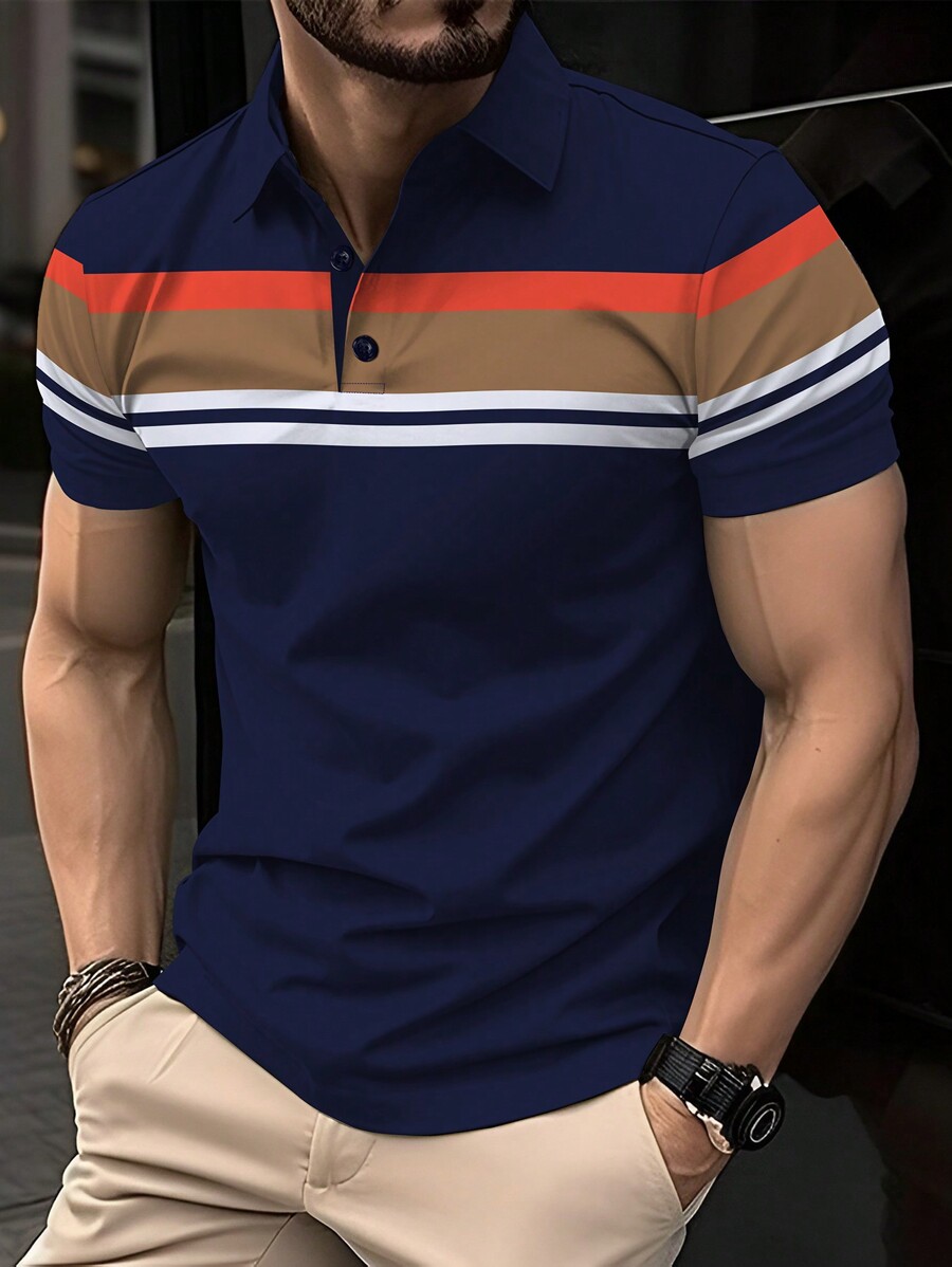 Polo Shirt Pique - カルボルニス メンズ カラーブロック 半袖ポロシャツ 夏用 ゴルフ用