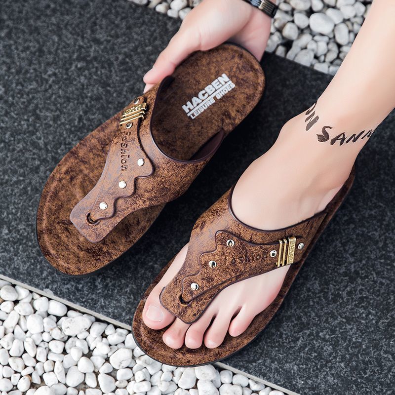 Flip Flop Leather Men - 2026年新作 メンズ フリップフロップ 本革製 滑り止めソール ビーチサンダル