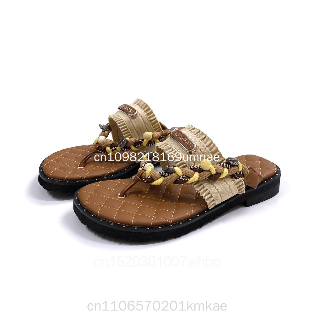 新しいレトロな織り込みデザインの厚底スリッパ、ボヘミアンスタ - Flip Flop Leather Men のレビューと価格