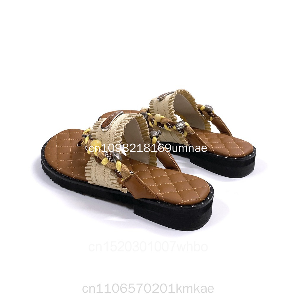 新しいレトロな織り込みデザインの厚底スリッパ、ボヘミアンスタ - Flip Flop Leather Men のレビューと価格
