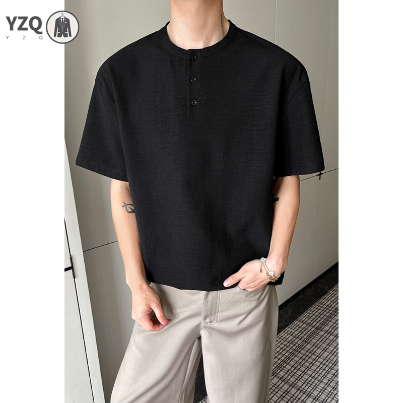 通気性に優れたリネン素材の、ボタン付きネックラインが特徴の、 - Linen Shirt Breathable のレビューと価格