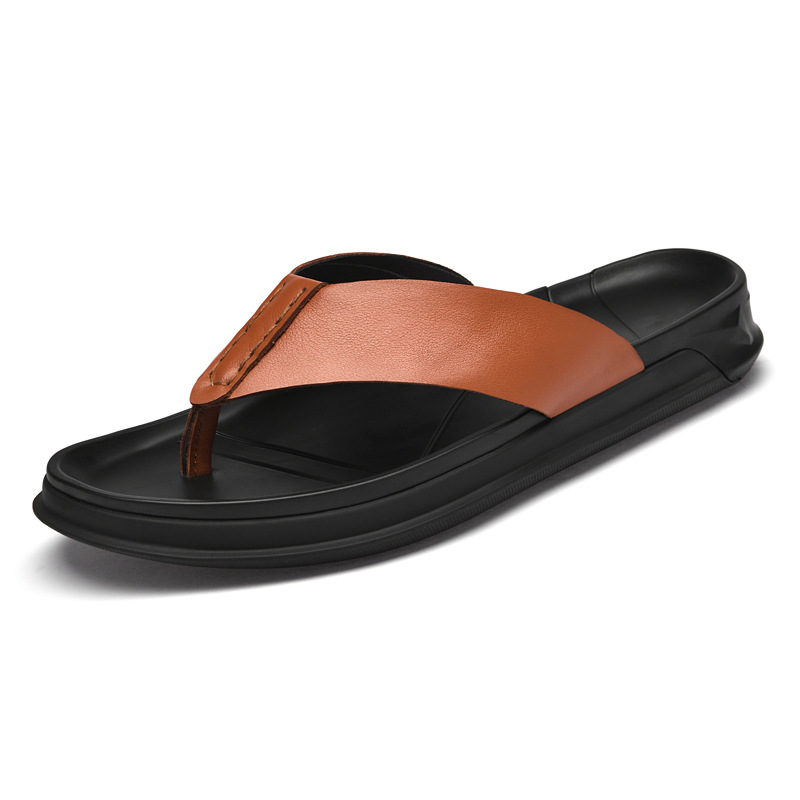 メンズ夏用本革サンダルソフトボトム滑り止め耐摩耗性ビーチサン - Flip Flop Leather Men のレビューと価格