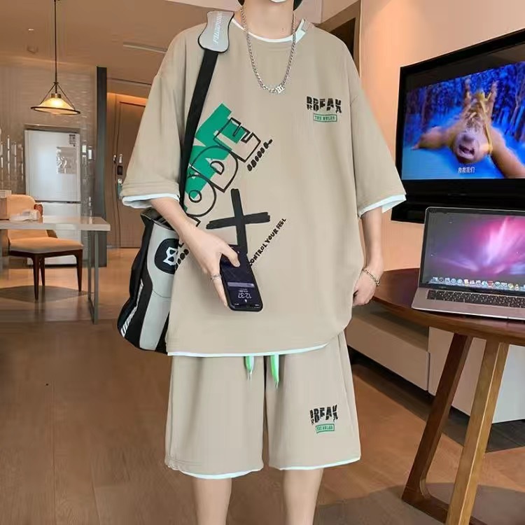メンズカジュアル 2 ピース スポーツウェア セット ストリ - Shirt Camp Collar のレビューと価格