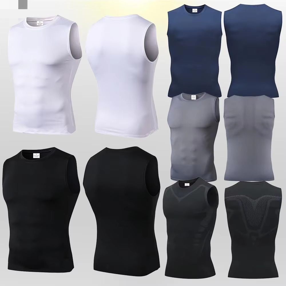 メンズコンプレッションタンクトップ、ノースリーブプリント速乾 - Tank Top Muscle のレビューと価格