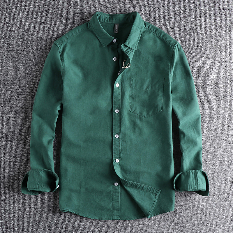 シンプルなポケット付きメンズ長袖シャツ、ウォッシュオックスフ - Shirt Camp Collar のレビューと価格