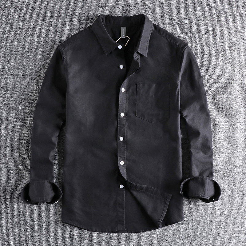 シンプルなポケット付きメンズ長袖シャツ、ウォッシュオックスフ - Shirt Camp Collar のレビューと価格
