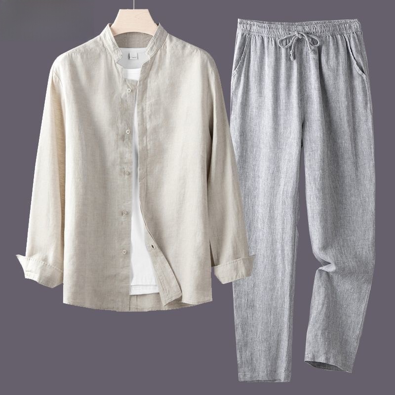 春秋の純麻綿麻ルーズカジュアル薄手メンズ長袖シャツ通気性快適 - Linen Shirt Breathable のレビューと価格