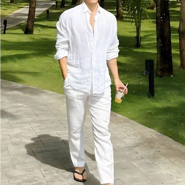 ビーチバケーションスタイル、メンズ用コットンリネンカジュアル - Linen Shirt Breathable のレビューと価格