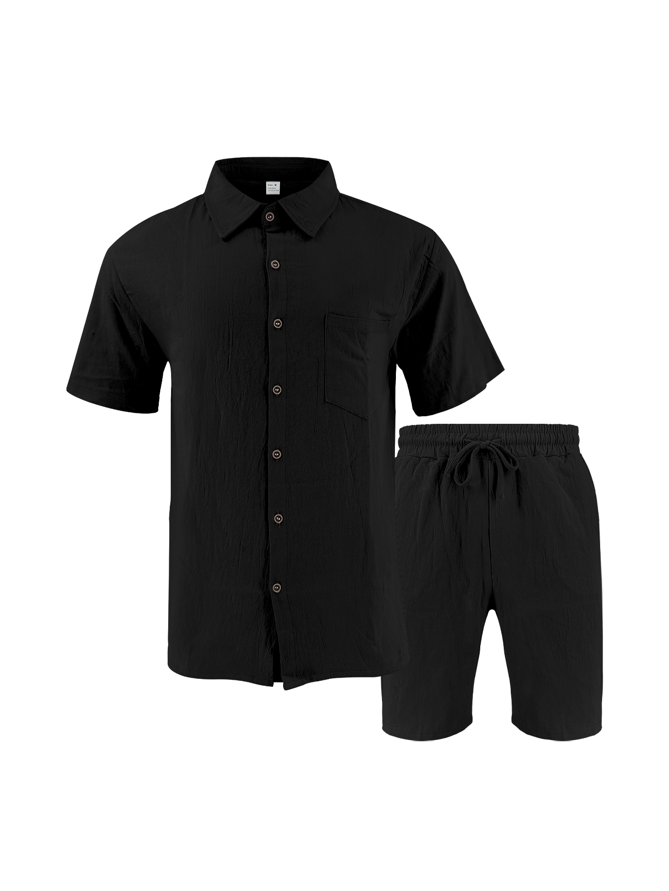 メンズリネンテクスチャードツーピースセット、襟付き半袖シャツ - Linen Shirt Breathable のレビューと価格